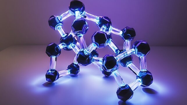 Artistic molecular model with luminous details and futuristic design patterns, emphasizing science concepts 