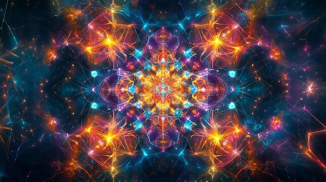 Artistic scientific background with luminous nodes and vibrant geometric patterns 