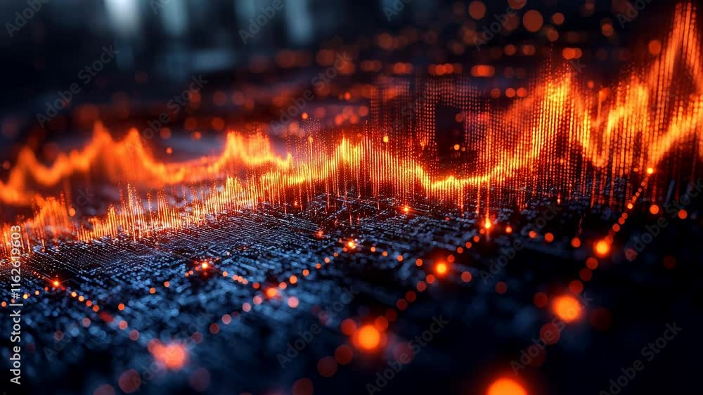 Poster data visualization footage showing vibrant sound wave patterns