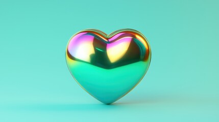 Iridescent Heart Shape on Soft Teal Background for Design Projects