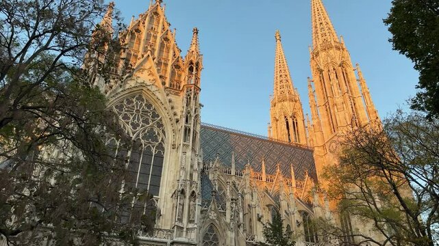 Side facade of the Neo-Gothic Votive Church in Vienna