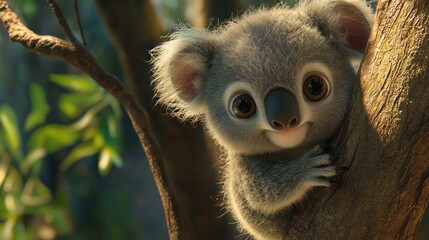 Obraz premium Adorable Baby Koala Clinging To Tree Branch
