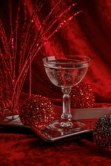 Christmas New Year Holiday Still Life with drink on red