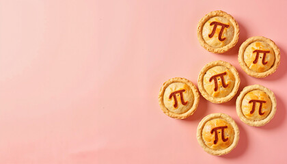 Pi symbol pies arranged on pink background, Pi Day theme
