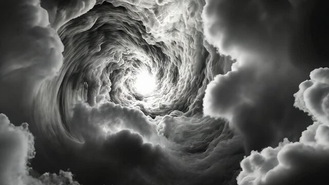 Swirling storm clouds forming a vortex in