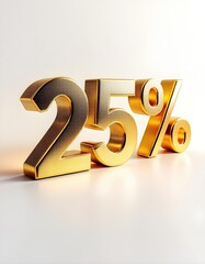 3D Gold Text 25% Discount on White Background