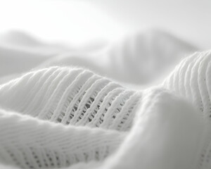 Close-up of soft, textured white fabric, showcasing intricate knit details.  Perfect for textile, fashion, and design projects.