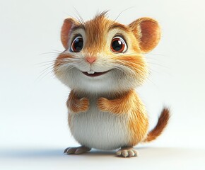 Adorable cartoon hamster with big eyes and a happy expression, standing on a white background.