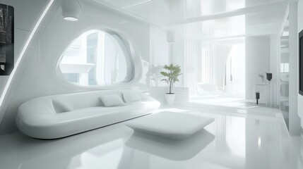 Futuristic White Living Room Interior Design