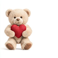 A cute teddy bear holding a red heart, symbolizing love and affection, perfect for gifts and sentimental occasions.