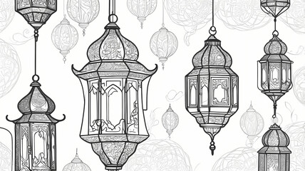lantern ramadan continuous line drawing decorative design on white background