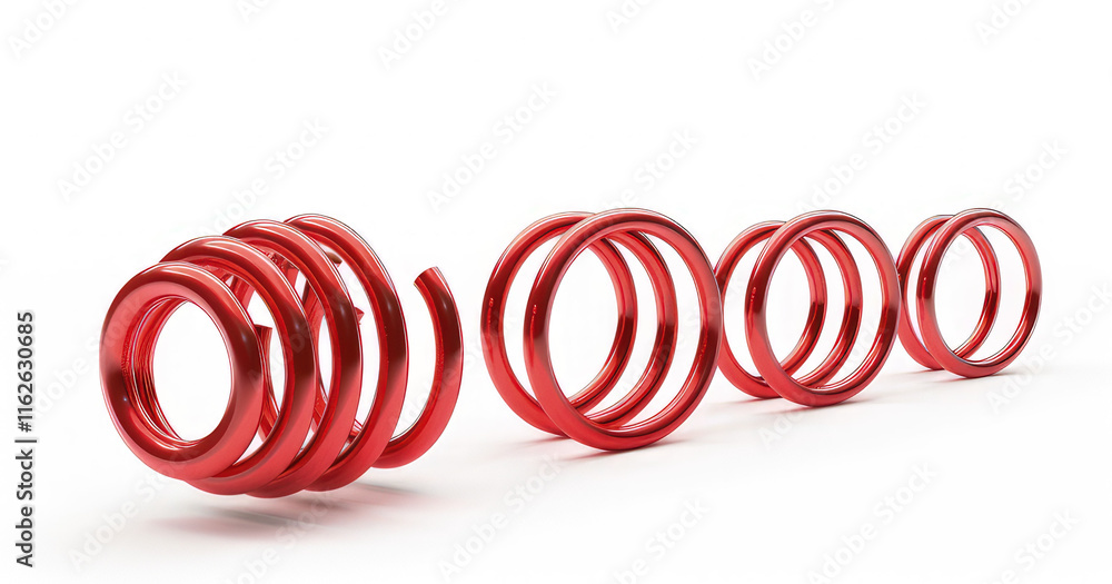 Poster a series of red metallic rings arranged in a gradient of size. isolated on white background