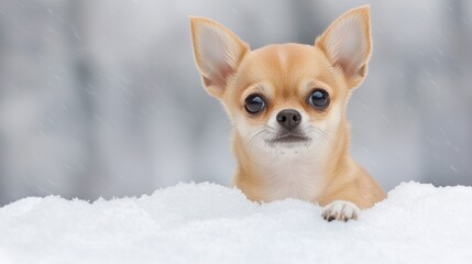 Cute chihuahua in winter wonderland captures the essence of snowy serenity