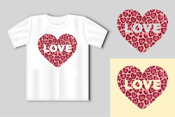 Heart with leopard print and Love inscription. Valentines day concept with t-shirt mockup © Katsiaryna