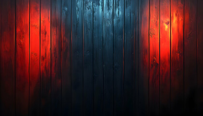 Dramatic red and blue illuminated wooden planks background texture. Perfect for design projects needing a moody, textured backdrop.