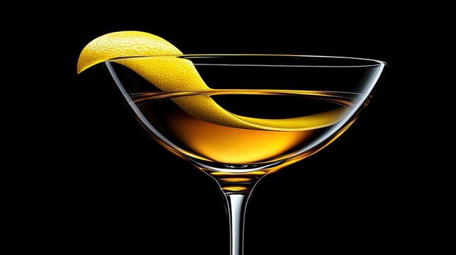 Elegant cocktail with lemon twist garnish in high quality beverage composition