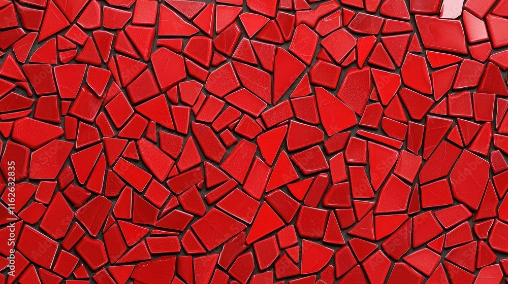 Poster vibrant red mosaic pattern with varied shapes and textures