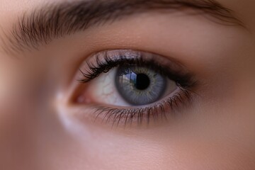 Obraz premium Macro shot of a womana??s soft lavender-gray eye, with delicate patterns and fine textures within the iris, captured in