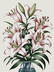 Obraz premium Delicate Pink Lilies in a Vase
