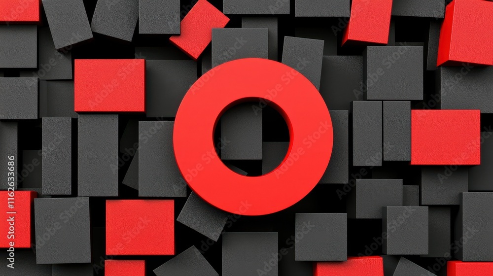 Poster abstract composition of red and black geometric shapes in unique design