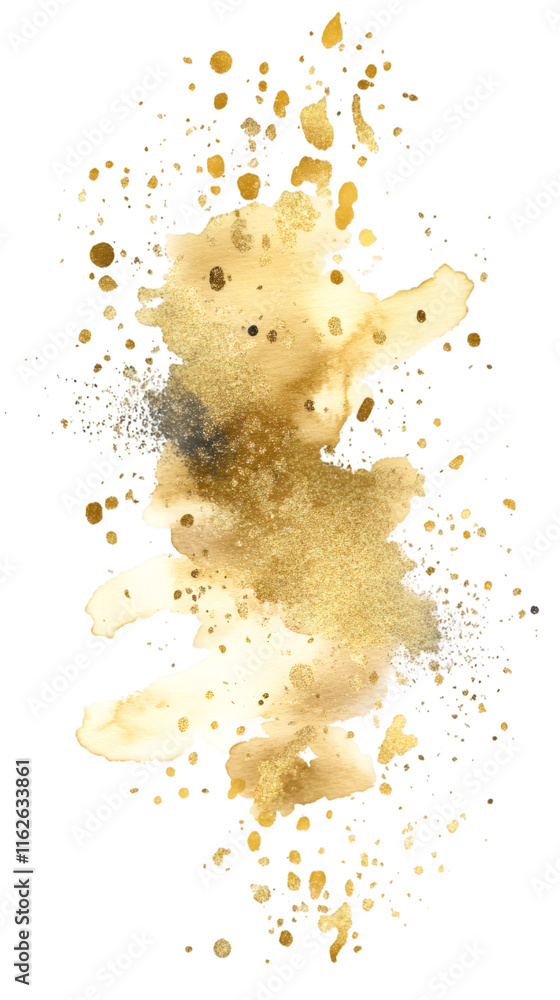 Poster shimmering gold watercolor splash spreading glittery droplets, creating luxurious artistic texture a