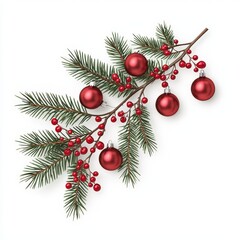 A festive Christmas branch adorned with red ornaments and berries, perfect for holiday decorations and seasonal celebrations.