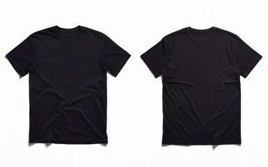 A black t-shirt laid out in four different positions.