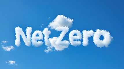 Naklejka premium Net zero concept displayed in cloud formations against a clear blue sky