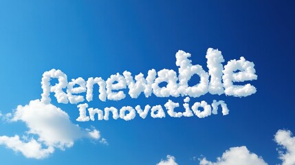 Fototapeta premium Renewable innovation concept with cloud text on blue sky for environmental design