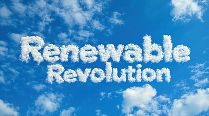 Fototapeta premium Renewable revolution concept with cloud text on clear blue sky background