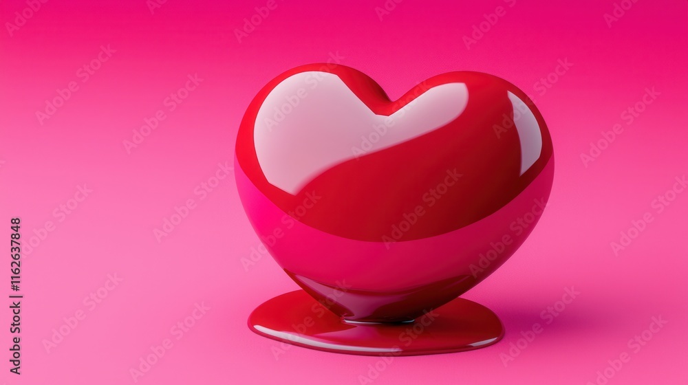 Poster shiny red heart shape on smooth pink background for design use