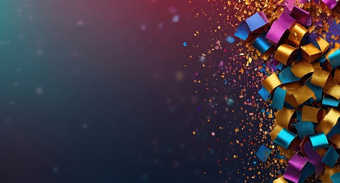 Colorful glitter and confetti on a bright gradient background. New Year's Eve event posters, party invitations, pop art
