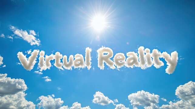 Virtual reality concept with cloud font and blue sky background for creative design