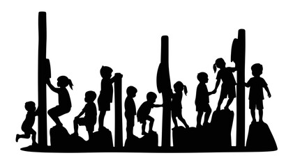 Children climbing on playground equipment silhouette