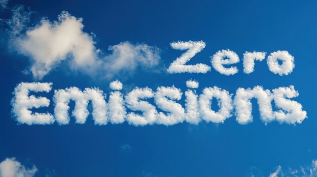 Zero emissions concept with cloud formations in blue sky for environmental awareness