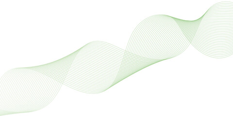 abstract vector green colored wave melody lines on white background. Vector illustration.
