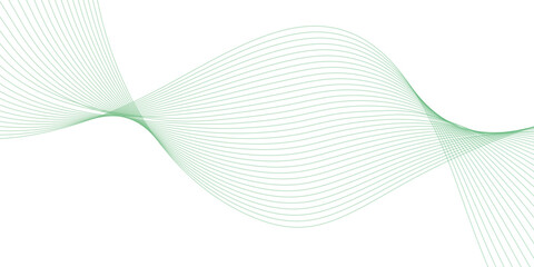 abstract vector green colored wave melody lines on white background. Vector illustration.