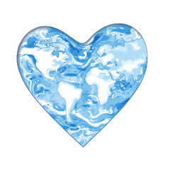 Heart shaped ocean world map design for environmental awareness and conservation