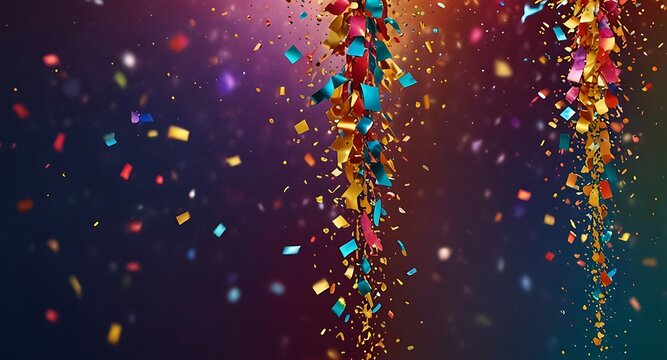 Colorful glitter and confetti on a bright gradient background. New Year's Eve event posters, party invitations, pop art