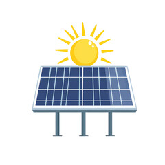 Solar energy concept with sun and solar panel icon for renewable power and eco-friendly design