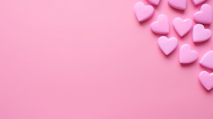 Fototapeta premium Illustrative style, illustrative red hearts at the bottom and a place for text at the top, pink background