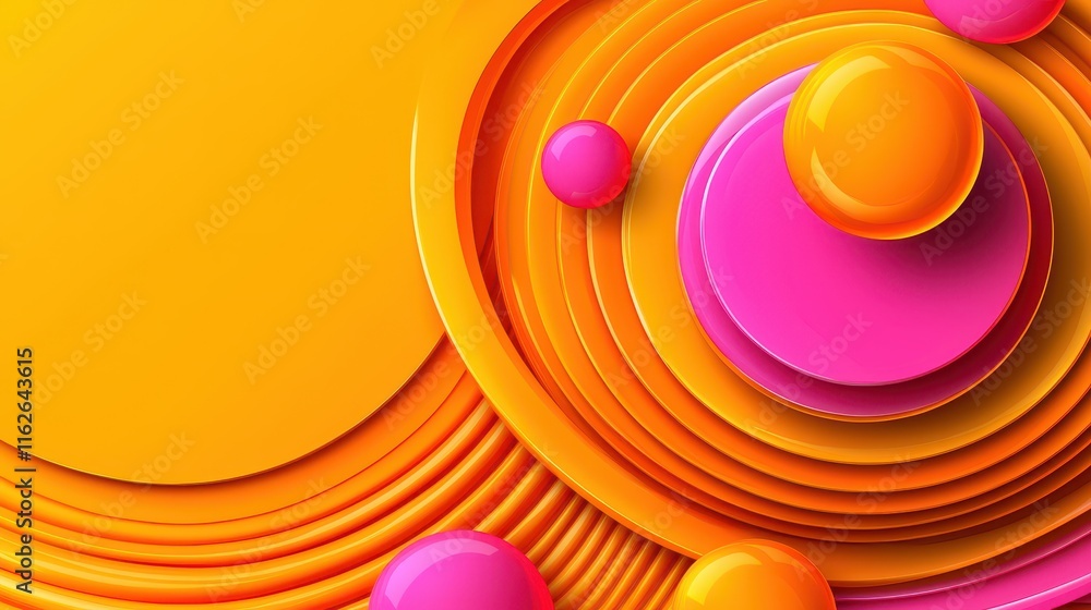 Poster vibrant abstract composition with colorful circular shapes and lines