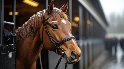 Fototapeta premium Horse and rider enjoy a snowy day in the forest with fresh snowfall covering the ground