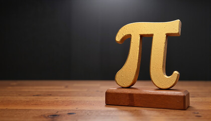Golden pi symbol on wooden base, Pi Day theme