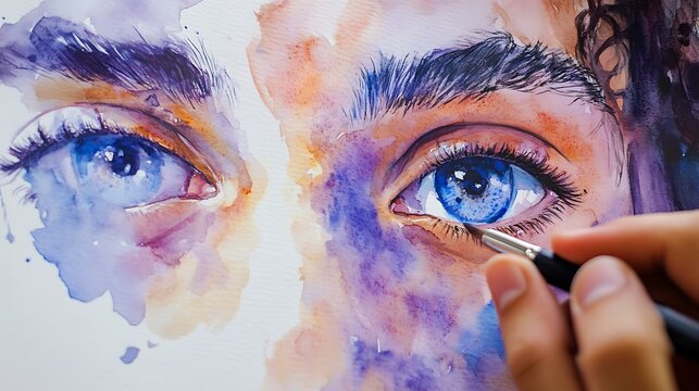 A young adult experimenting with watercolor blending techniques