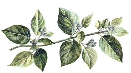 Fototapeta premium Watercolor Green Leaf Branch Botanical Illustration