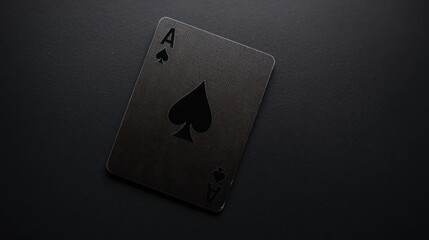 A black Ace of Spades playing card on a dark surface, emphasizing its sleek design.