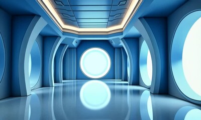 geometric futuristic interior featuring a sleek with blue themes