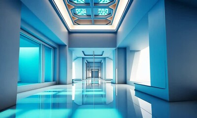 geometric futuristic interior featuring a sleek with blue themes