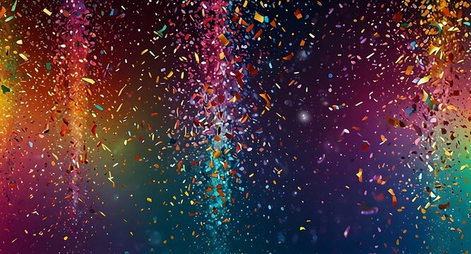 Colorful glitter and confetti on a bright gradient background. Eve event posters, party invitations, pop art